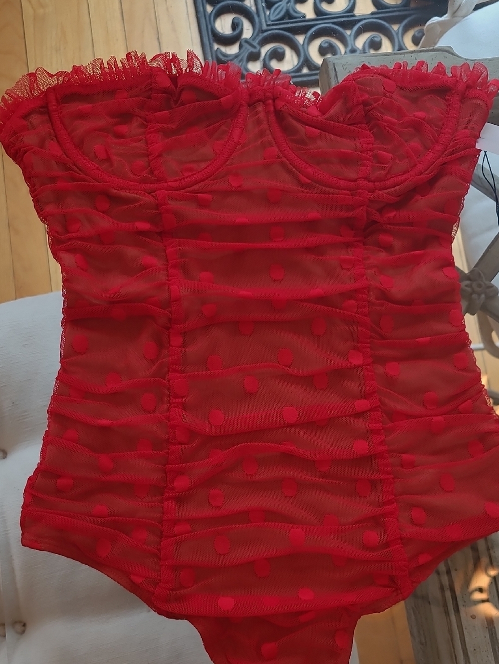 Adorable Majorelle Strapless Red Polka Dot Bodysuit Xs New With Tags